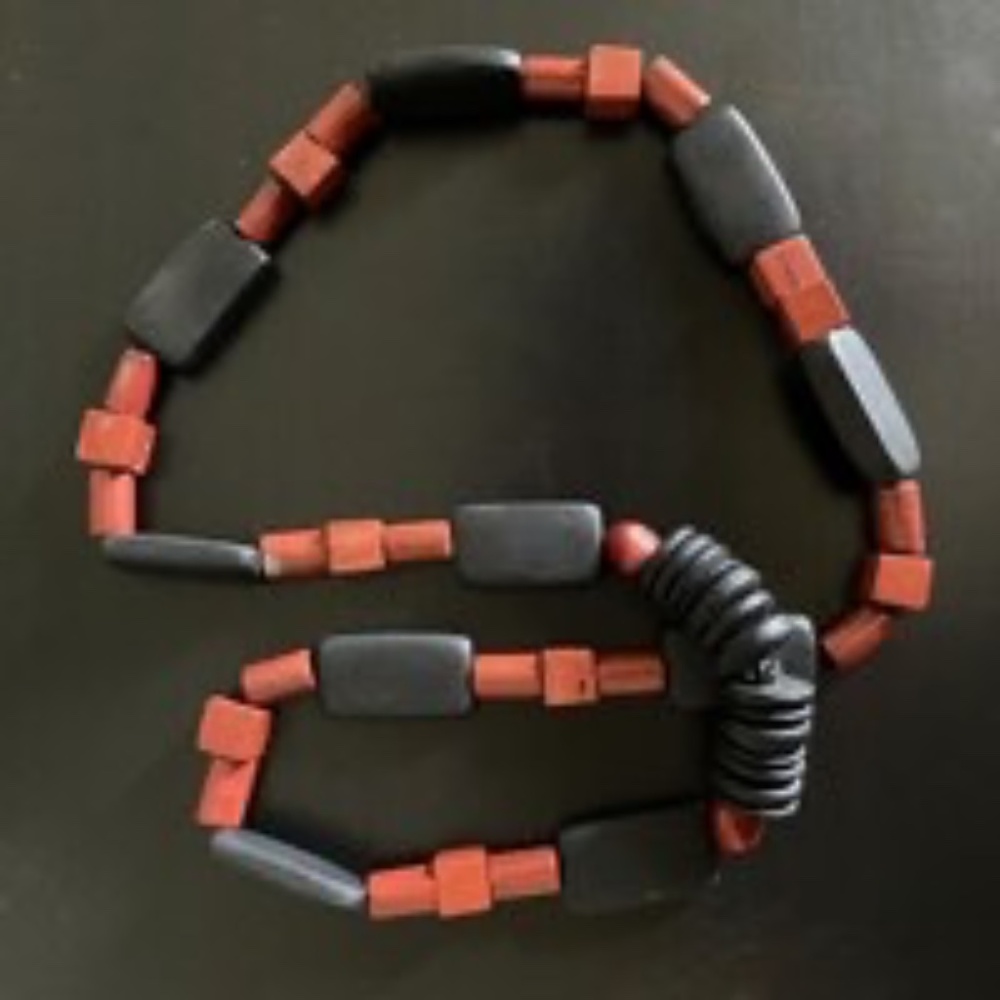 Vintage MCM artisan enameled wood statement necklace